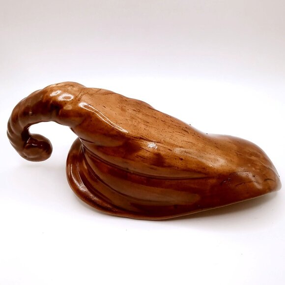 Vintage Cornucopia Horn of Plenty Pottery Dark Brown Ceramic Table Planter - Picture 7 of 11